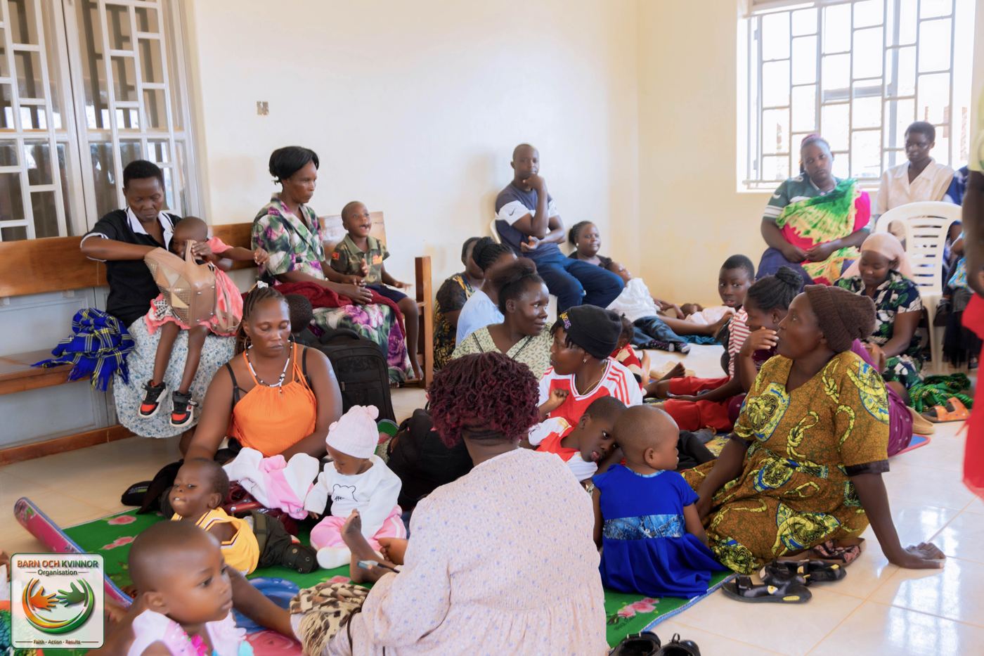 Families wait to be attended to during the needs assessment and registration.