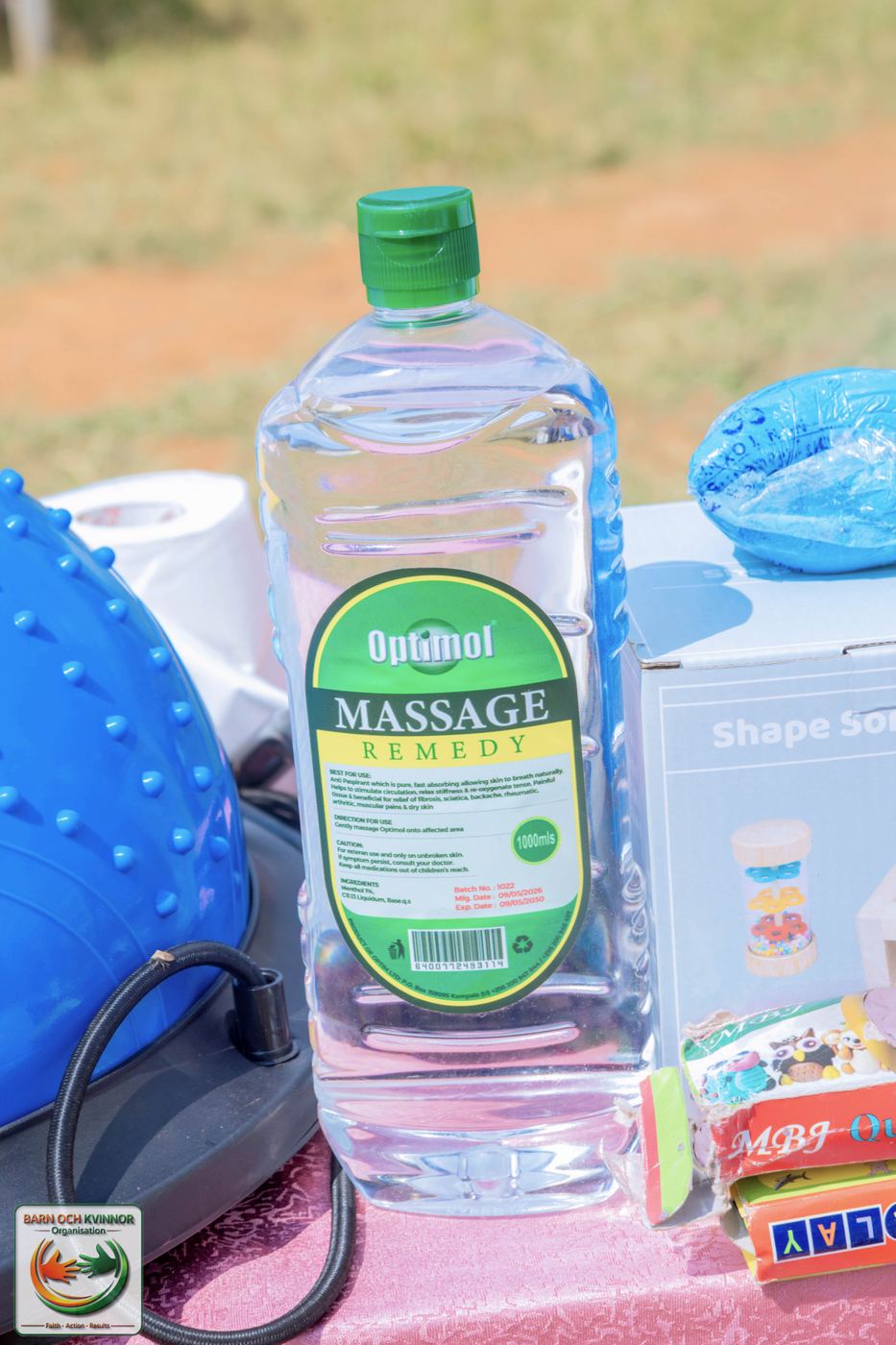 Physiotherapy and massage supplies prepared for the outreach.