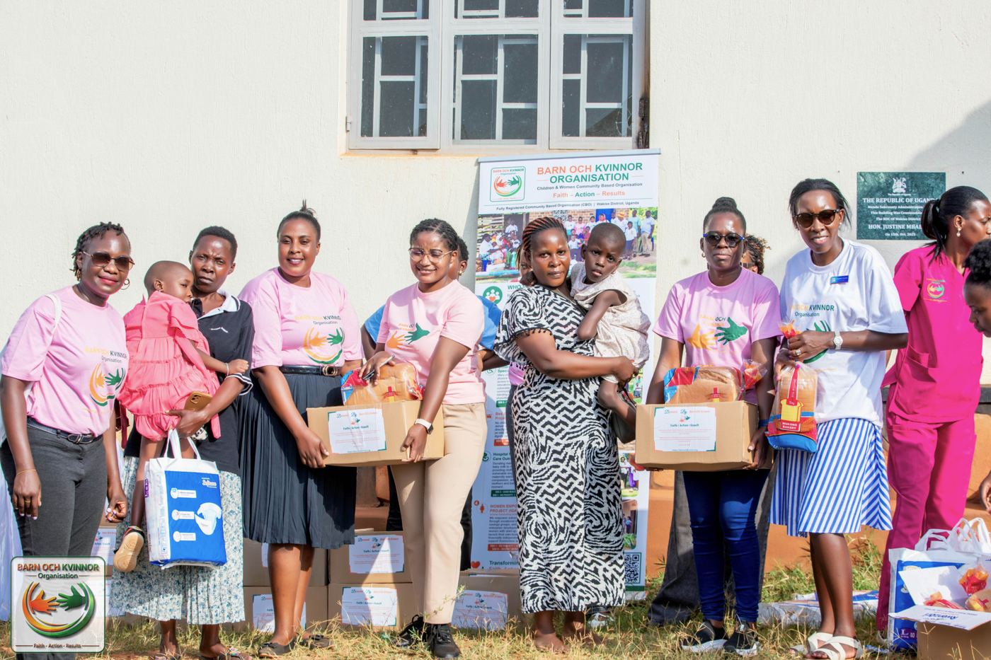 Bread and household food items handed out to families.
