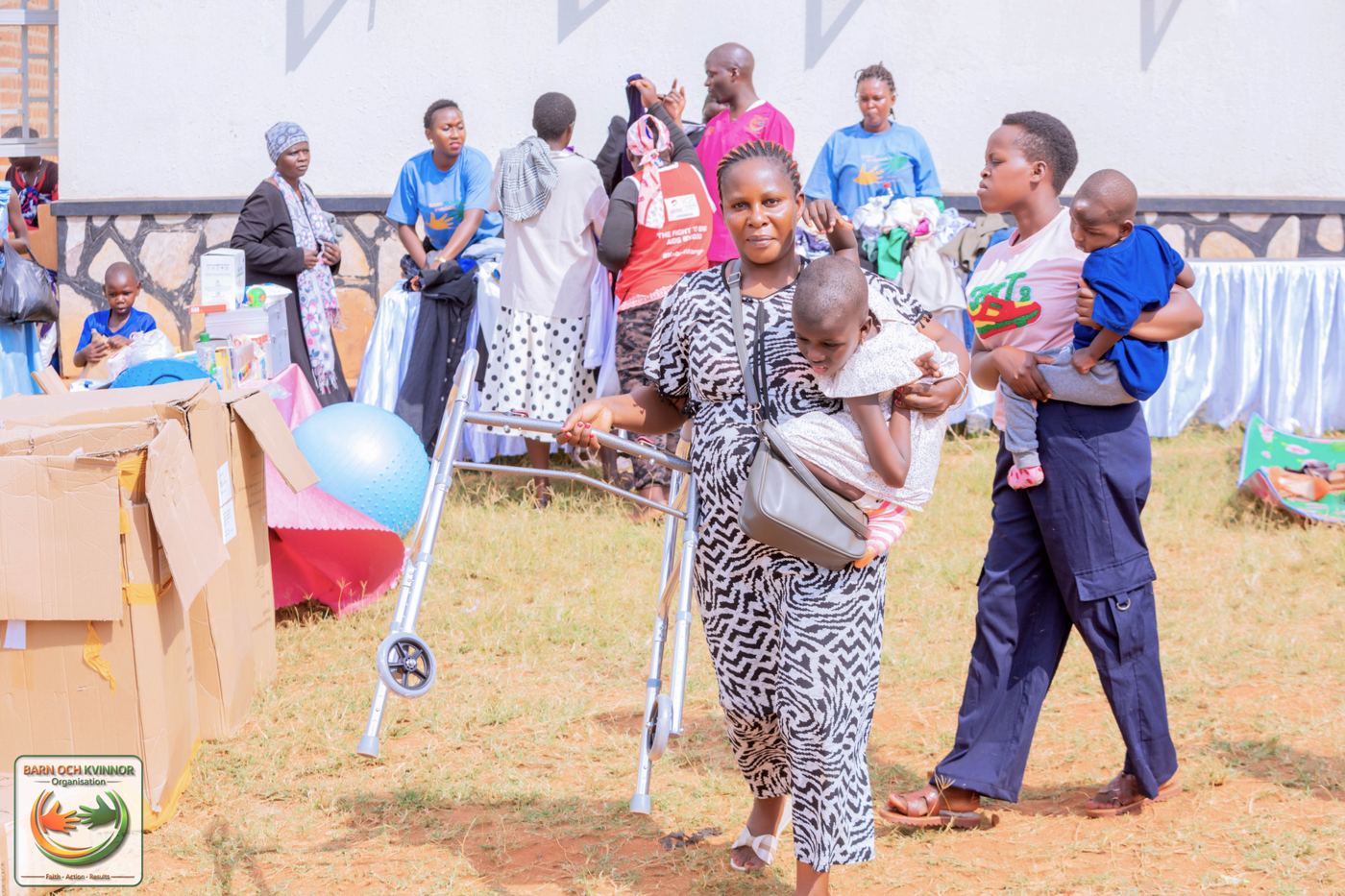 One of the mothers that received a walking frame during the donation outreach