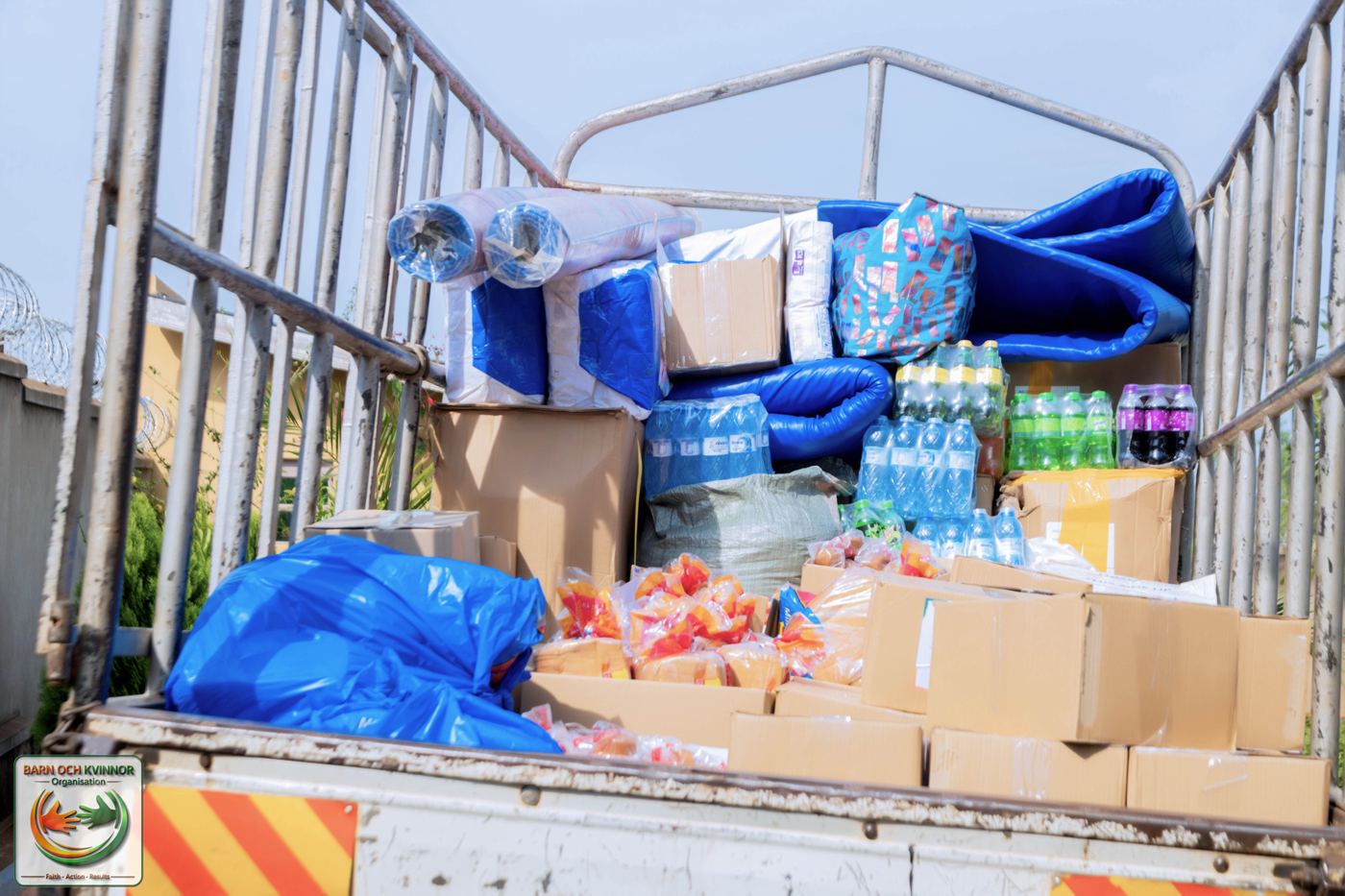 Physiotherapy equipment and food supplies loaded and ready for delivery to the outreach site.