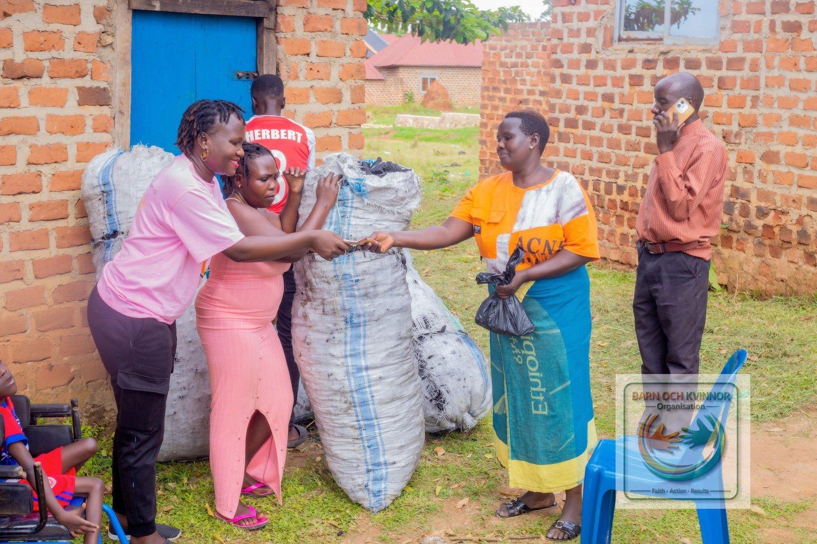 Mama Kato selling charcoal to customers